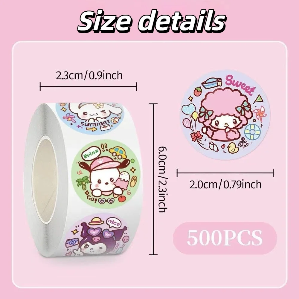 500Pcs/Roll Sanrio Cartoon Melody 헬로 키티 스티커 씰링 귀여운 장식 데칼 DIY 노트북 전화 냉장고 어린이 보상 선물