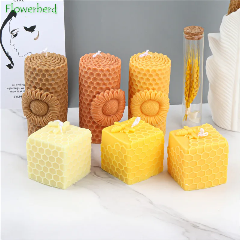 Cylindrical Flower Silicone Candle Mold Square Bee Hive