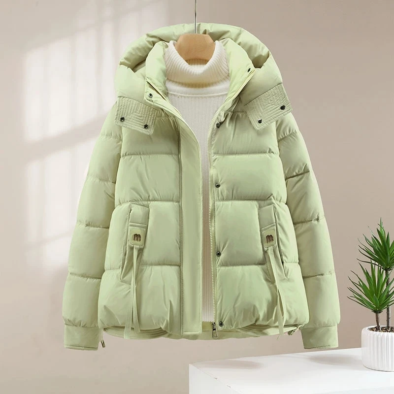 2026 Women's Winter Short Padded Coat hooded Thick Warm Loose Long Sleeve Puffer Jacket Elegant Oversized Down cotton Outerwear