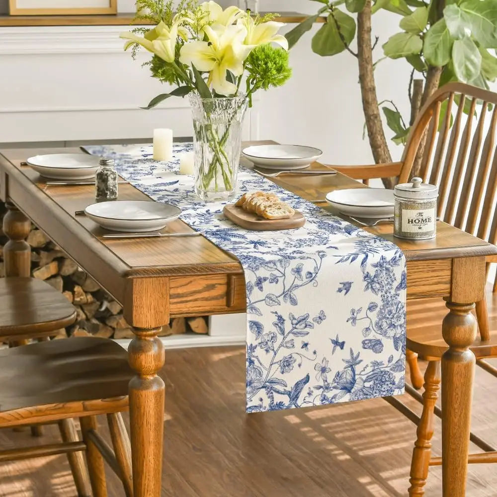 Porcelain Birds Linen Runner 4
