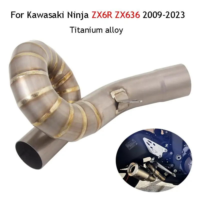 

For Kawasaki Ninja ZX6R ZX636 2009-2023 Motorcycle Slewing Exhaust Mid Link Pipe Titanium Alloy Material Slip On 51mm Muffler