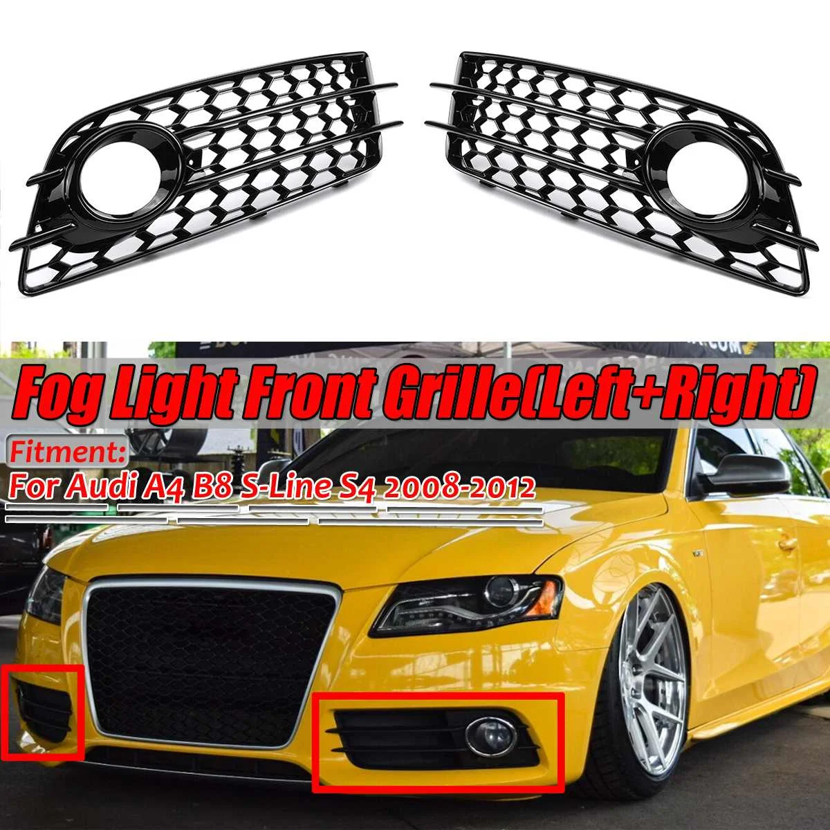 

2PCS Car Front Fog Light Grille Cover Honeycomb Fog Lamp Grill For Audi A4 B8 S-Lines S4 Bumper 2008-2012 8K0807681C 8K0807682C