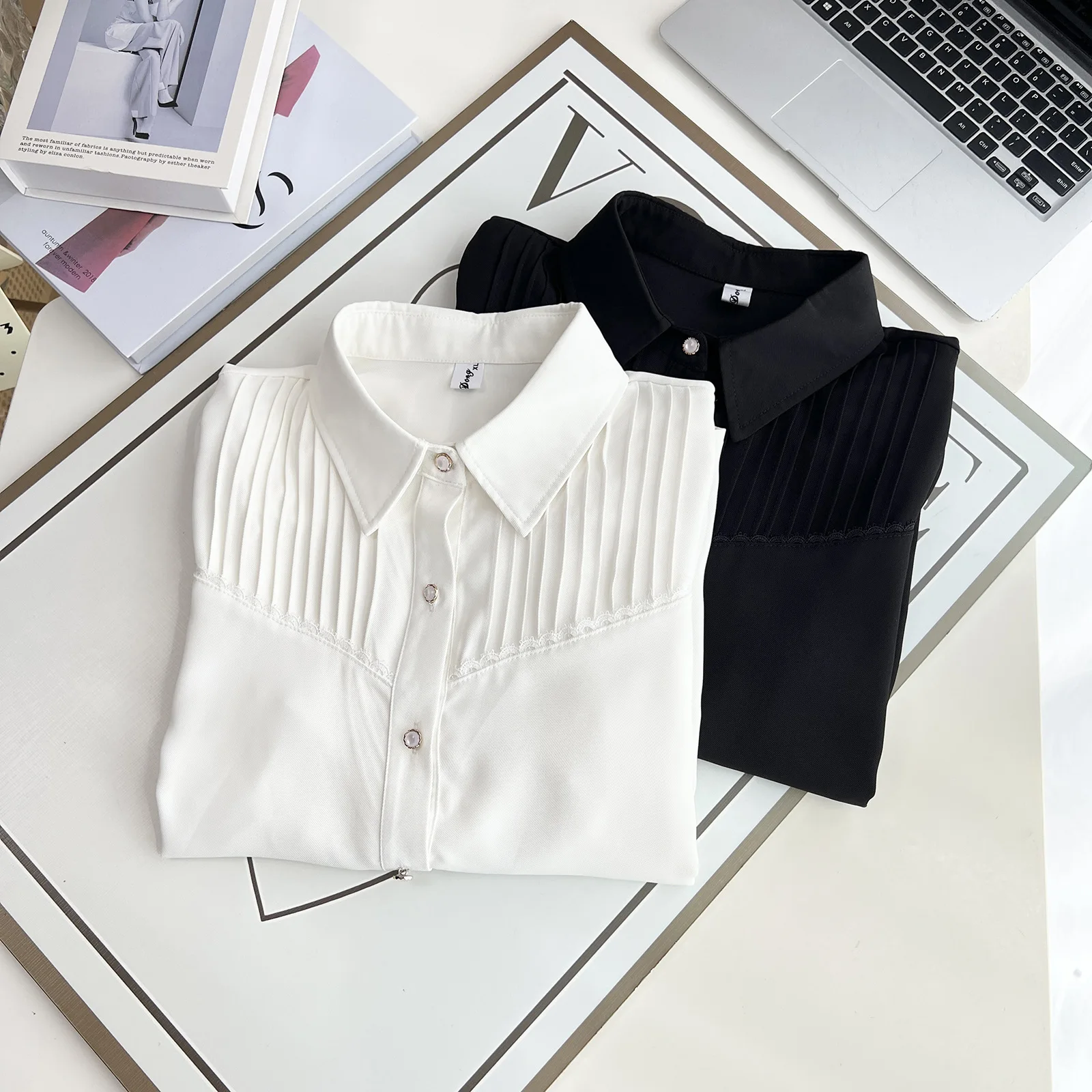 Plus Size Women's Blouses 2025 Autumn New Style Fashionable And Stylish Patchwork Fold Long Sleeved non-ironing Business Shirts