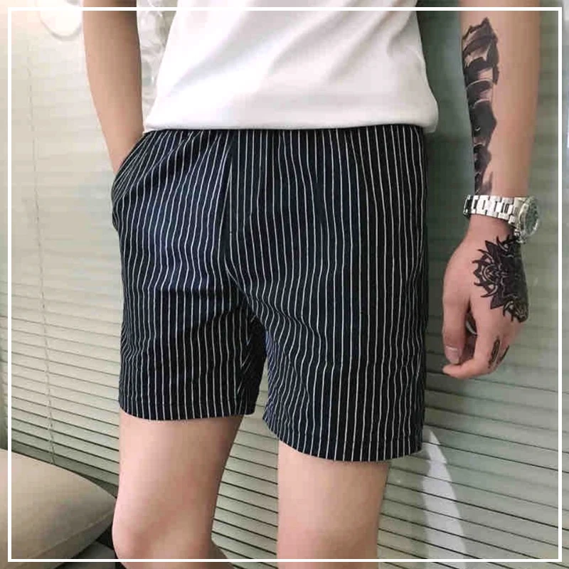 2024 New Summer Fashion Trendy Men's Casual Sports High Waist Slim Fit Stripe Print Oversize Versatile Simple Super Shorts