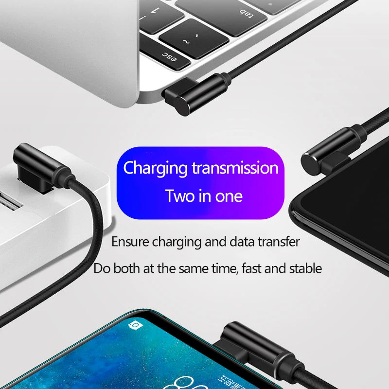 90° Double Degree Elbow 5A USB Cable Fast Charging Type C Cable Mobile Phone Charger Cord For Huawei  Xiaomi Redmi USB C Cable