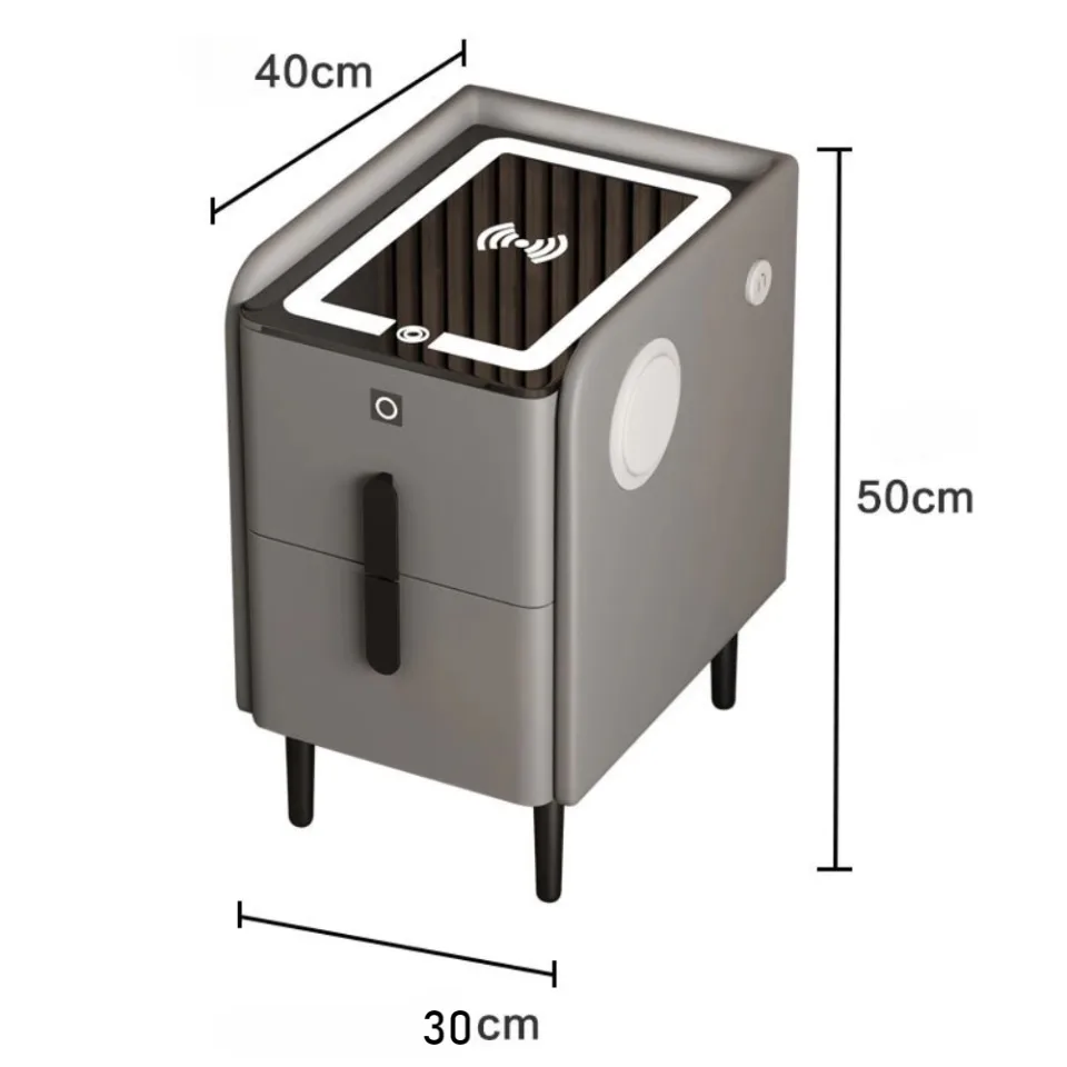 Description Picture 6 of itemSmart Bedside Table with Wireless Charger Narrow Smart LED Nightstands Solid Wood Bedside Cabinet Fingerprint Lock Bedside Table