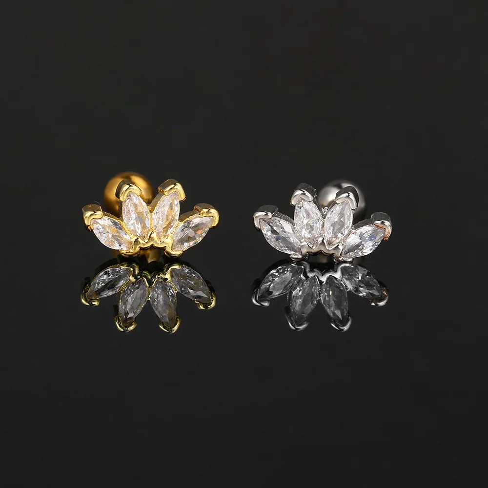 1pc Krone Stil y2k Ohr durchbohrt Knorpel Helix Daith Schraube Ohr stecker für weibliche Goldfarbe glänzenden Zirkonia Tragus Schmuck – Detail 10