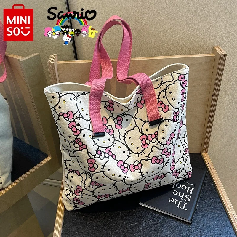 

Новая женская сумка Miniso Hello Kitty, модная Высококачественная холщовая женская сумка, мультяшная Вместительная женская сумка через плечо