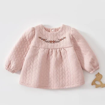 Baby Girl Dresses For Birthday Long Sleeve Flower Embrodiery Children Clothing Quilted Warm Autumn Winter Infant Christmas Dress