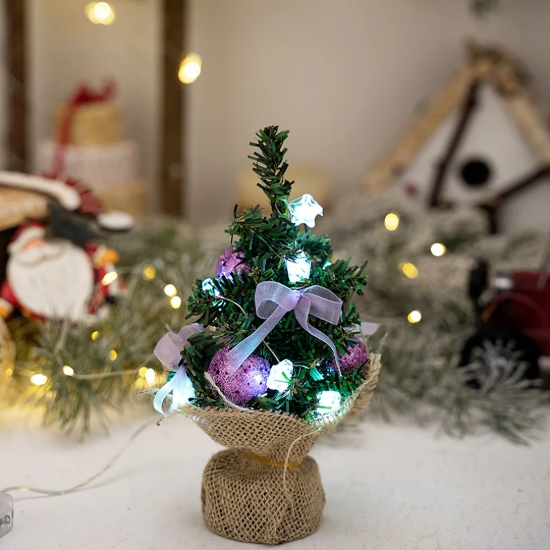 Description Picture 6 of item7.87inch Artificial Mini Christmas Tree Tabletop Small Xmas Tree with Bow Ball Ornaments Pre-Lit Holiday Home Decorations
