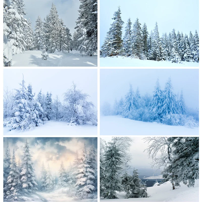 

SHENGYONGBAO Christmas Day Photography Backdrops White Snow Scenery Pine Mountain Winter Photo Studio Background Props QS-74