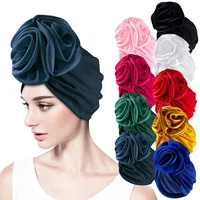 2024 New Flower Decoration Turban Solid Color For Women Party Turban Headwear Cap Hair Accessories Ladies Cancer Hats India Cap 1