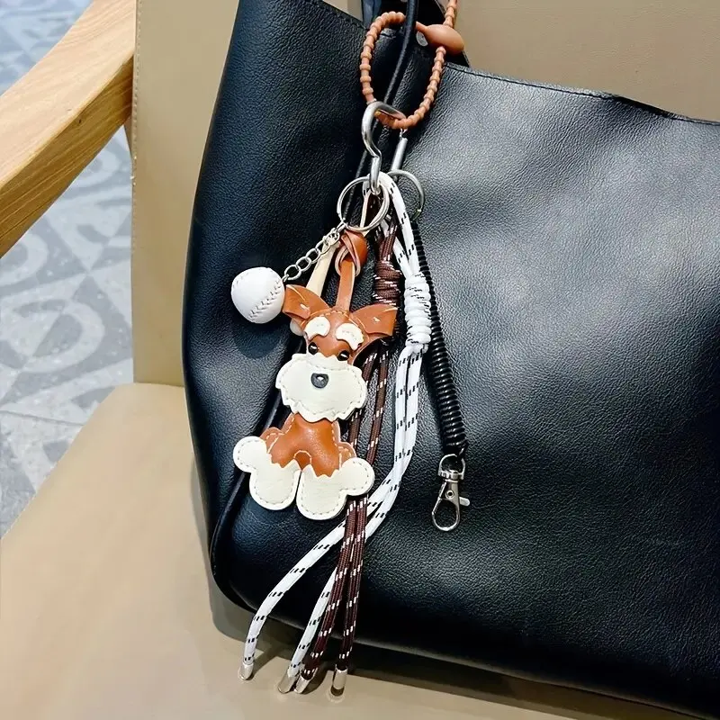 Cartoon PU Animal Key Chain Cute Schnauzer Keyring For Women PU Leather Dog Puppy Pendant Keychain Backpack Pendant Ornaments
