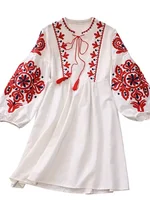 New Spring Autumn Women's Retro Ethnic Embroidered Dress Lantern Sleeves Bohemian Holiday Dress Women Tops GD678 - Image 5