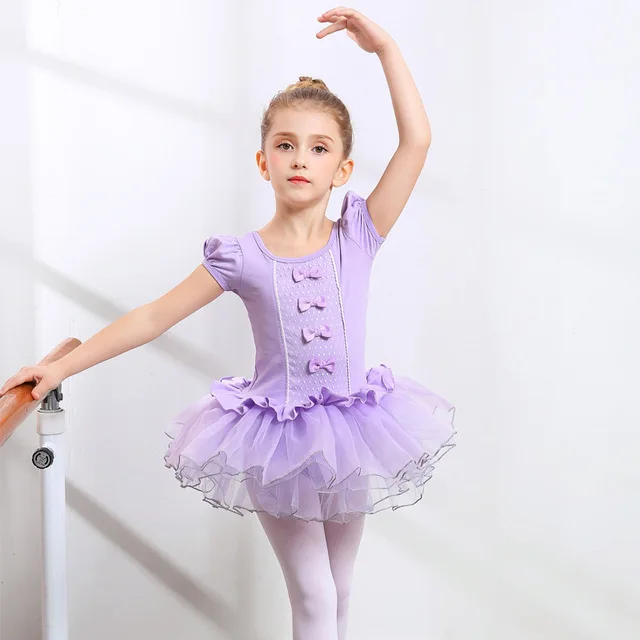 Girls Ballet Dance Tutu Dress Kids Children Short /Long Sleeves Tulle Bowknot Gymnastics Leotard Ballet Core Birthday Party Wear