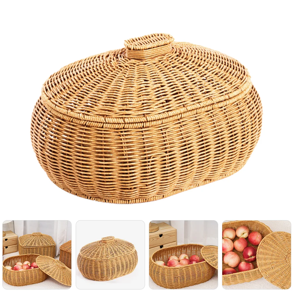 Large Capacity Rattan Woven Basket Bread Basket Kitchen Food Serving Holder Storage Baskets Home Garden Home Storage ganization 6