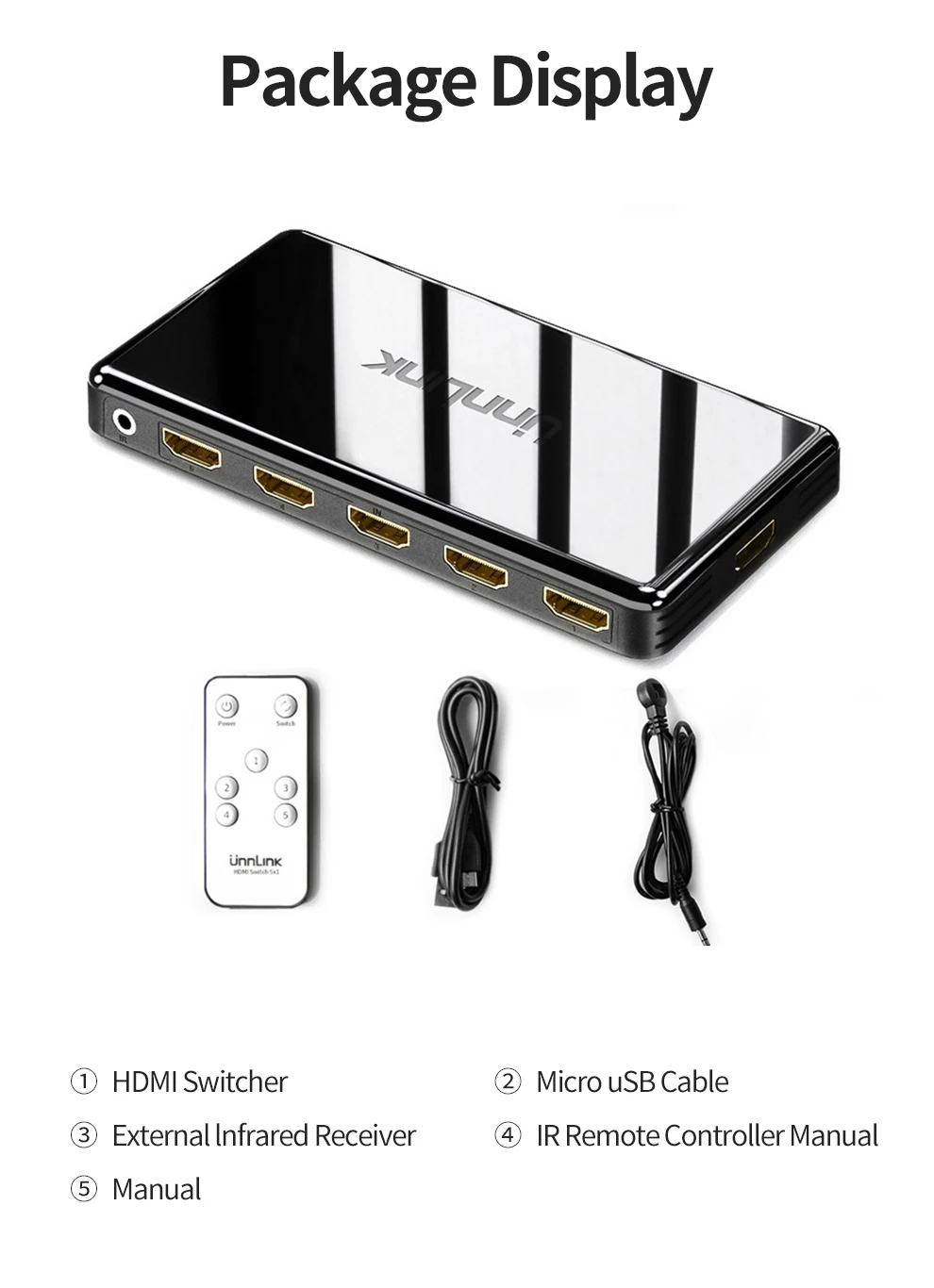 Switcher, 5 em 1, 4K, 60Hz, 5x1,