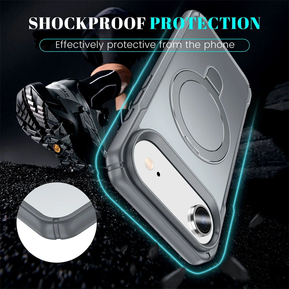 Matte Magnetic Phone Case with Ring Stand and Lens Protector