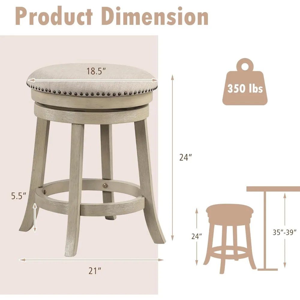 Set of 4 360° Swivel Backless Bar Stools, 24" Height 3