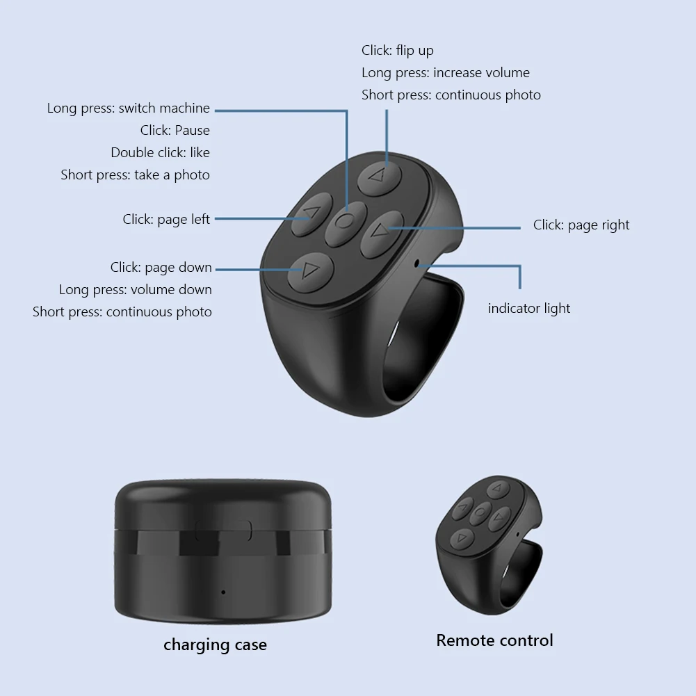 Fingertip controle remoto anel para tik-tok bluetooth botões do telefone móvel portátil selfie temporizador página turner controlador lançando