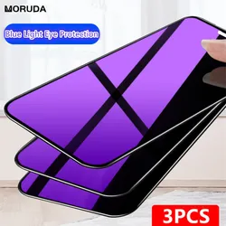 3PCS Anti Blue-ray Tempered Glass For iPhone 15 14 13 12 11 Pro Max Mini X Xs Max Xr 6 7 8 Plus Full Cover Screen Glass Film