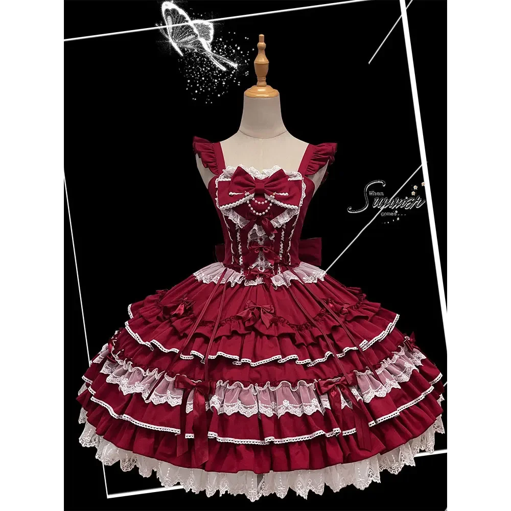 Sweet Lolita JSK Dress Vintage Doll Style Layered Sleeveless Party Dress When Summer Comes,lolita dress,lolita suspender dress