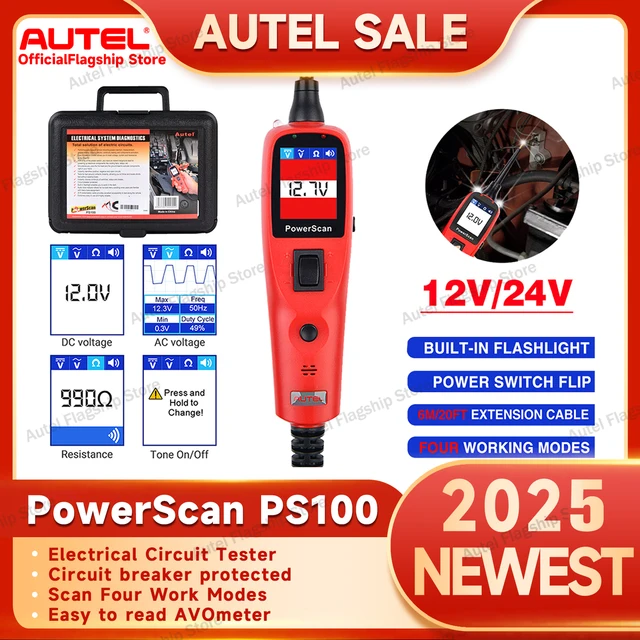 2025 Newest Autel PowerScan PS100 Electrical System Diagnosis Tool Circuit AVOmeter Tester With Flashlight Four Work Modes 1