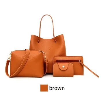 4 قطع/مجموعة حقيبة حمل بلون سادة مع سحاب إغلاق، حقيبة يد عصرية حقائب كروس، حقيبة كتف أنيقة للاستخدام اليومي للنساء 4