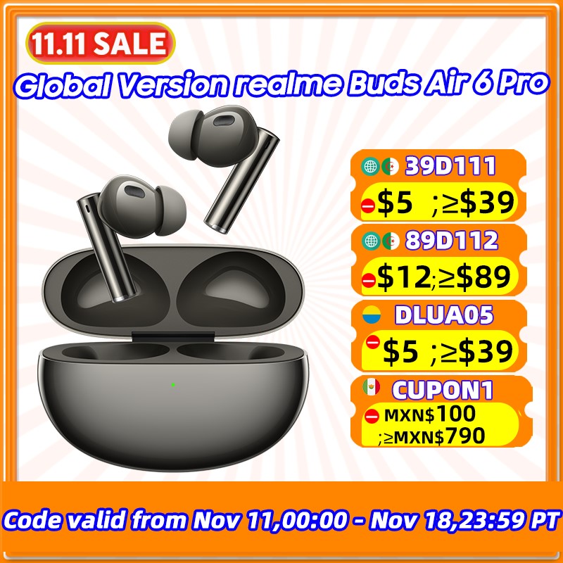 Global Version realme Buds Air 6 Pro True Wireless Earphone 50dB Active Noise Cancelling Bluetooth 5.3 TWS Headphone LDAC