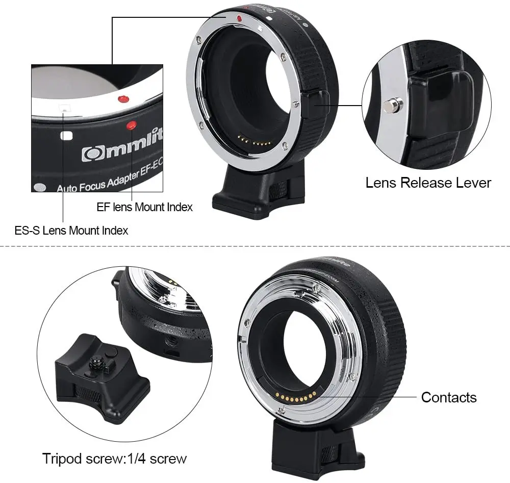 Adaptador de Montagem de Lente de Foco Automático Commlite Cm-ef-eos m para Lente ef Ef-s para Canon Eos m Montagem Ef-m Anel Conversor de Lente de Câmera sem Espelho para Canon Eos m1 m2 m3 m5 m6 M10 M50 M100 - Image 6