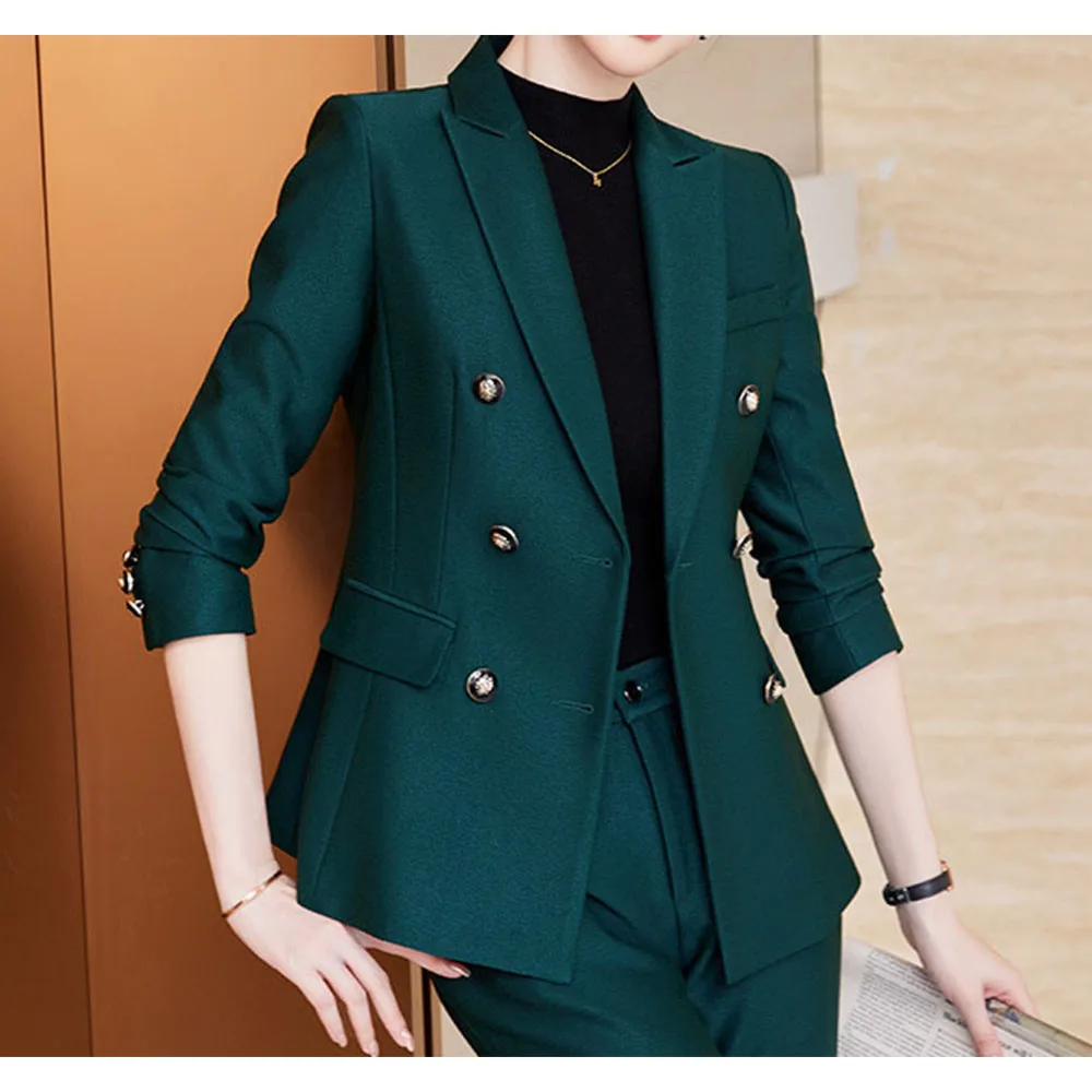 Tesco Office Women Suit Red Blazer+Pants Formal Business Outfits For Professional Female Autumn Winter Interview Jacket 2 Piece