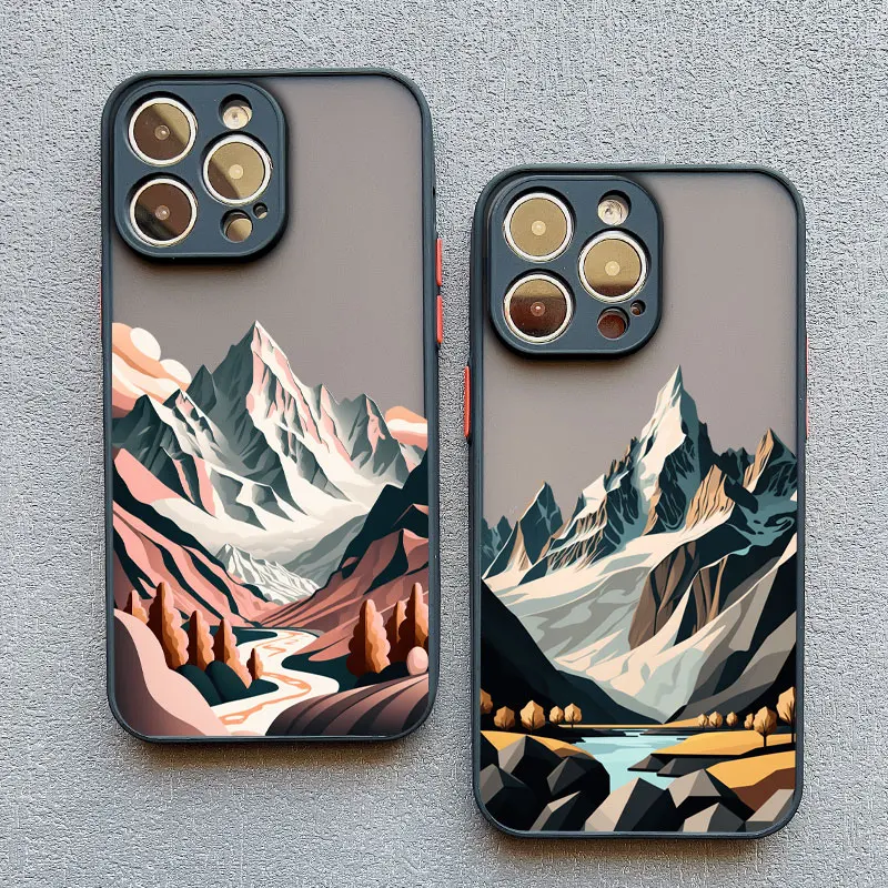 Vintage Mountain Peak Lake Scenery Phone Case - Artistic Landscape Design Back Cover