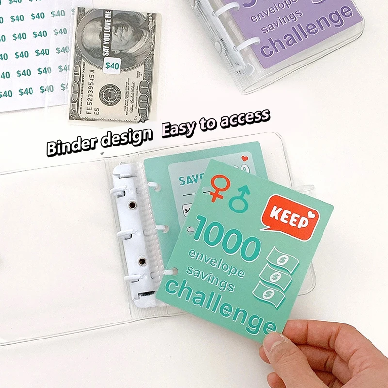 봉투 절약 챌린지 바인더 저축, 느슨한 잎 노트북 현금 절약 책, 현금 예산용 보관 책 선물