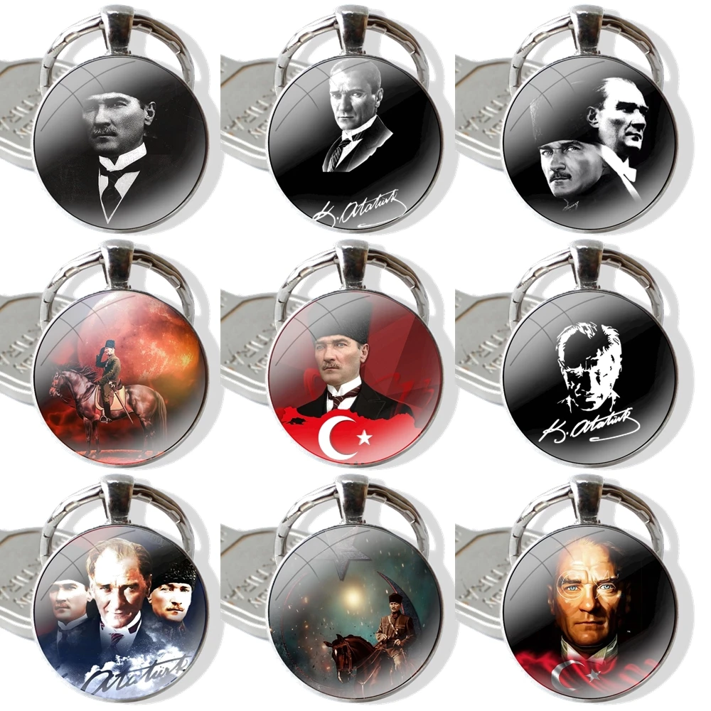 Türkiye Mustafa Kemal atatürk cam Cabochon anahtarlık kolye araba anahtar  zincirleri el yapımı