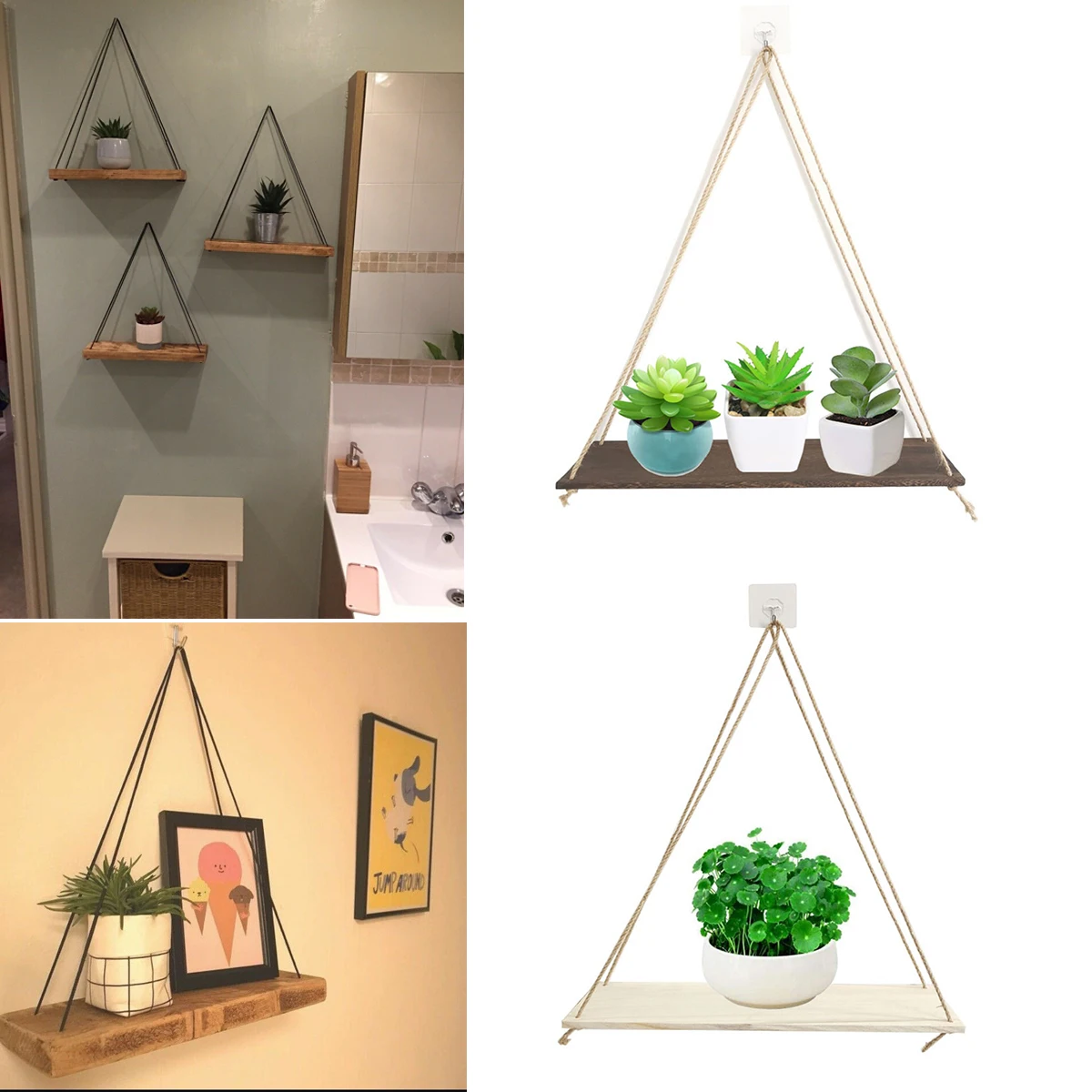 

Wall Decorative Hanging Rope Shelf Flowerpot Storage Rack Wall Hanging Wooden Board Hanging Decorative Ornaments