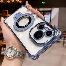 For Honor Magnetic Holder Luxury Silicone Transparent Shockproof Phone Case (Blue)