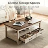 Wood Coffee Table for Living Room, Open Display Area and Storage Drawers with Metal Handles, Chic Style with Curved Base 3