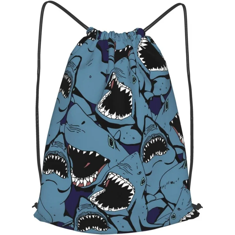 

Shark Drawstring Backpack String Bag for Men Blue Folding Water Resistant for School Yoga Shopping Sports Gym