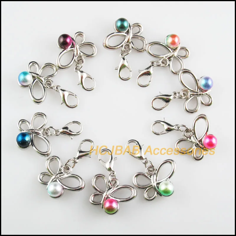 

Fashion New 20Pcs Dull Silver Plated Butterfly Retro Mixed Ball Acrylic 14x19mm With Lobster Claw Clasps Charms