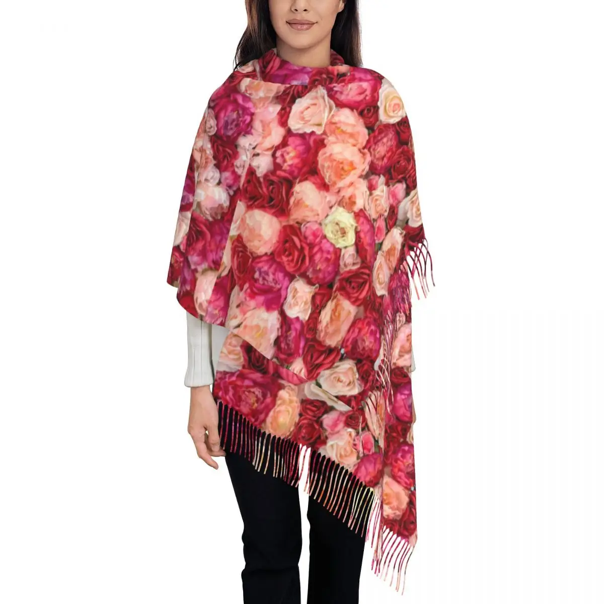 

Теплый мягкий шарф, зимний яркий цвет, дизайнерский женский роскошный брендовый большой шарф с белыми и розовыми цветами