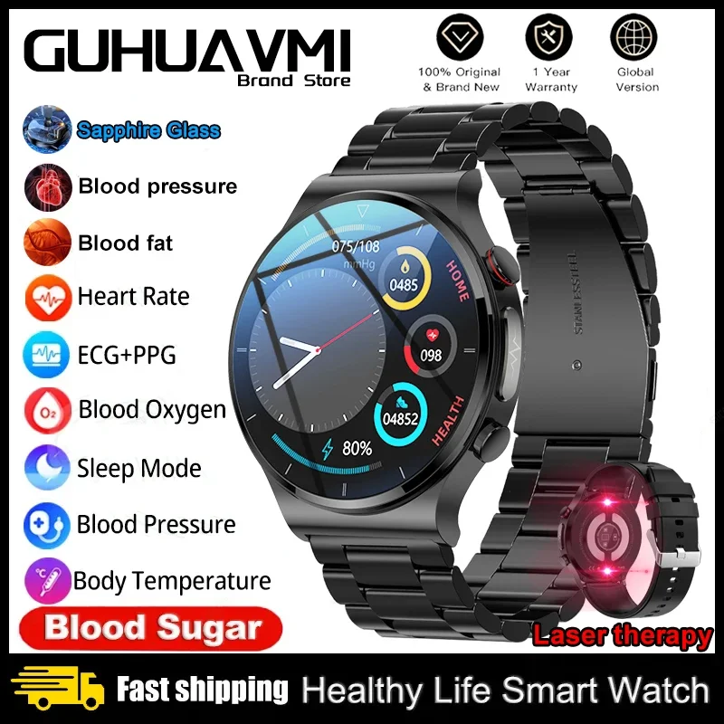 

2023 Blood Sugar Smart Watch Men ECG PPG Heart Rate Three High Laser Treatment Health Tracker Sapphire Glass Smartwatch clockes