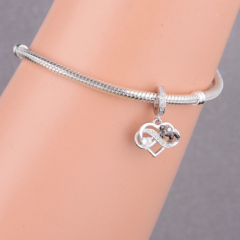 FC Jewelry Fit Original Charm Bracelet  925 Sterling Silver Infintiy Heart Black Horse Bead For Making Mother's Day Berloque DIY 5