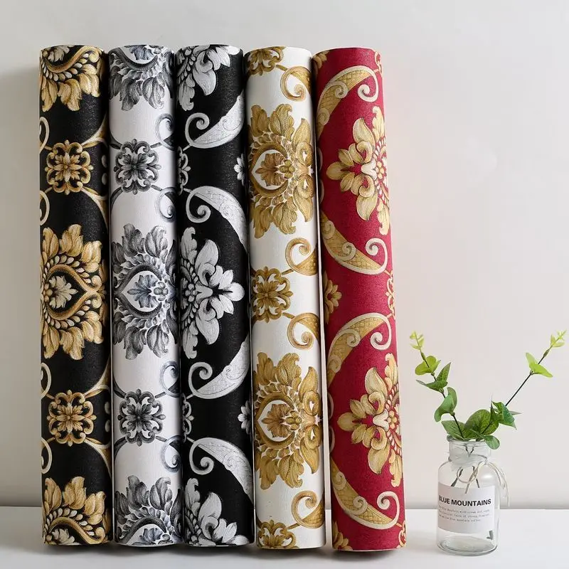 White Black Red Gold Embossed Damask Wallpaper Bedroom Living Room Background Floral Pattern 3D Textured Wall Paper Home Decor