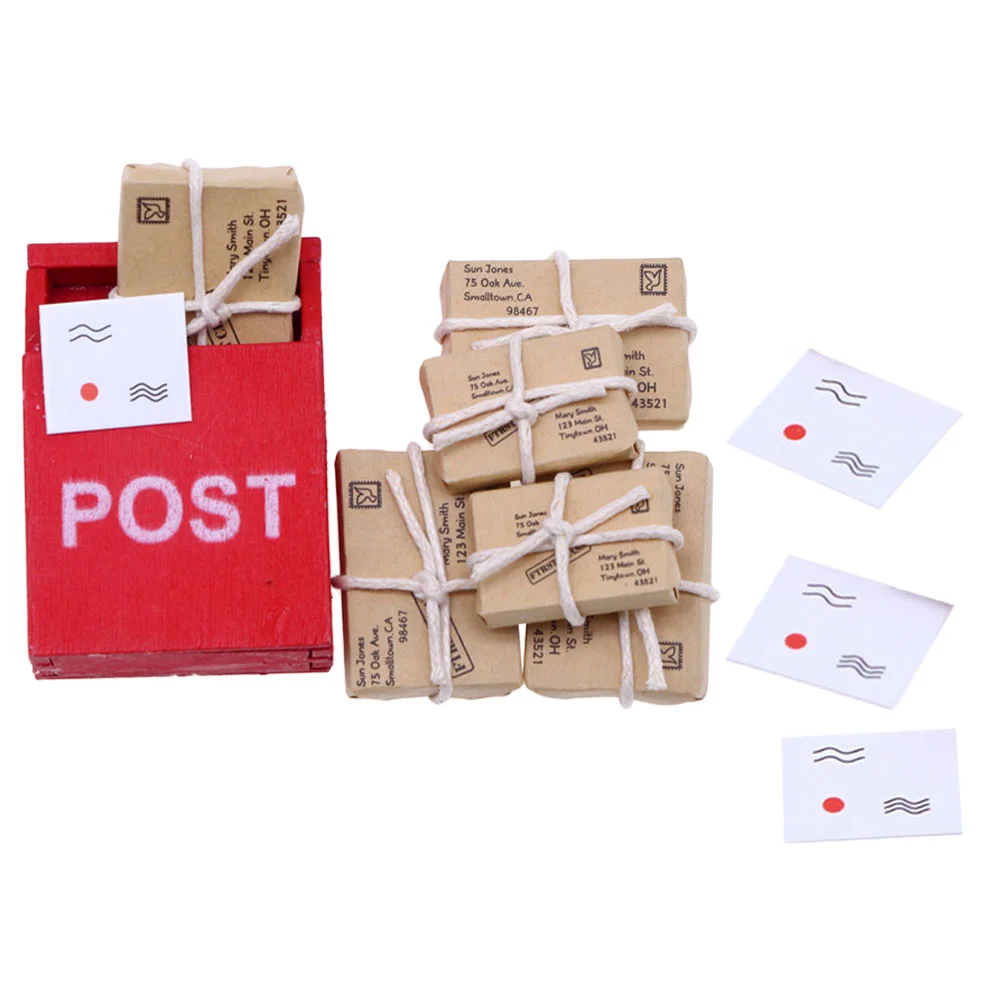 

Dollhouse Wooden Postbox Miniature Mail Sack Postcard 1:12 Scale Mini Mailbox Toy Ornaments Model Decoration Dollhouse
