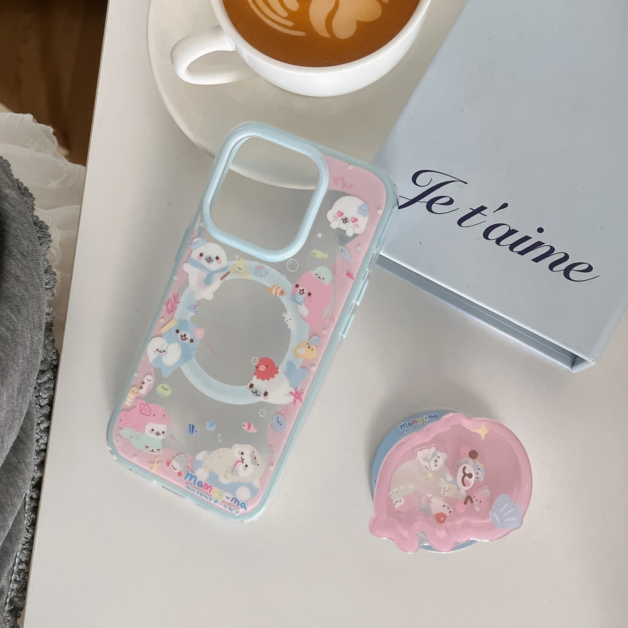 Starfish Cream Cake Shaking Magnetic Phone Case with Stand Holder and Shockproof Grip