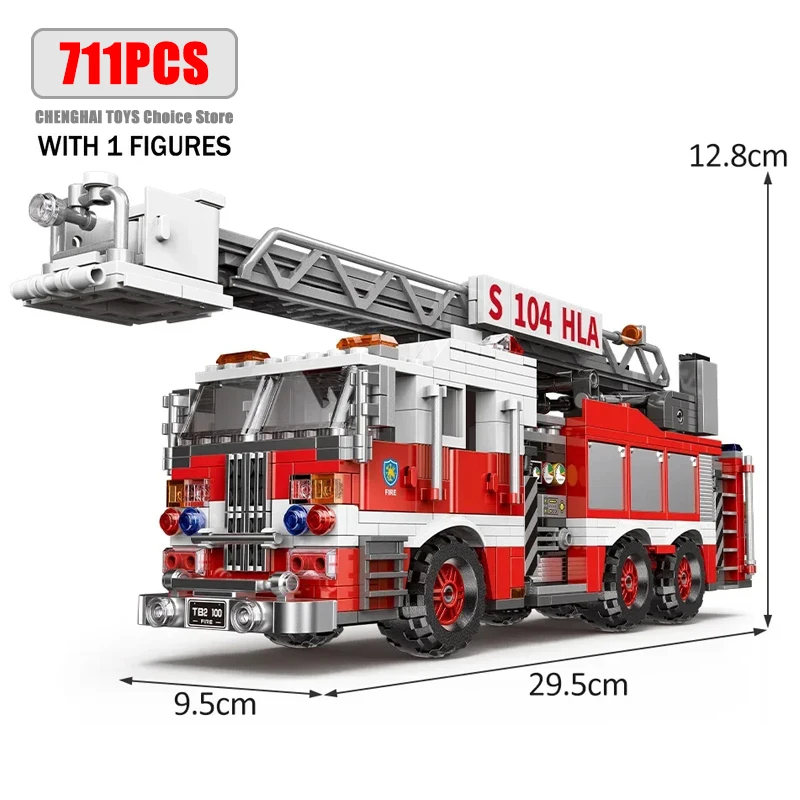 Simulatie Stad Brandweerman Redding Engineering Voertuig Verplaatsbare Bouwsteen Brandweerwagens Model Kit Kinderen Geassembleerd Speelgoed Cadeau