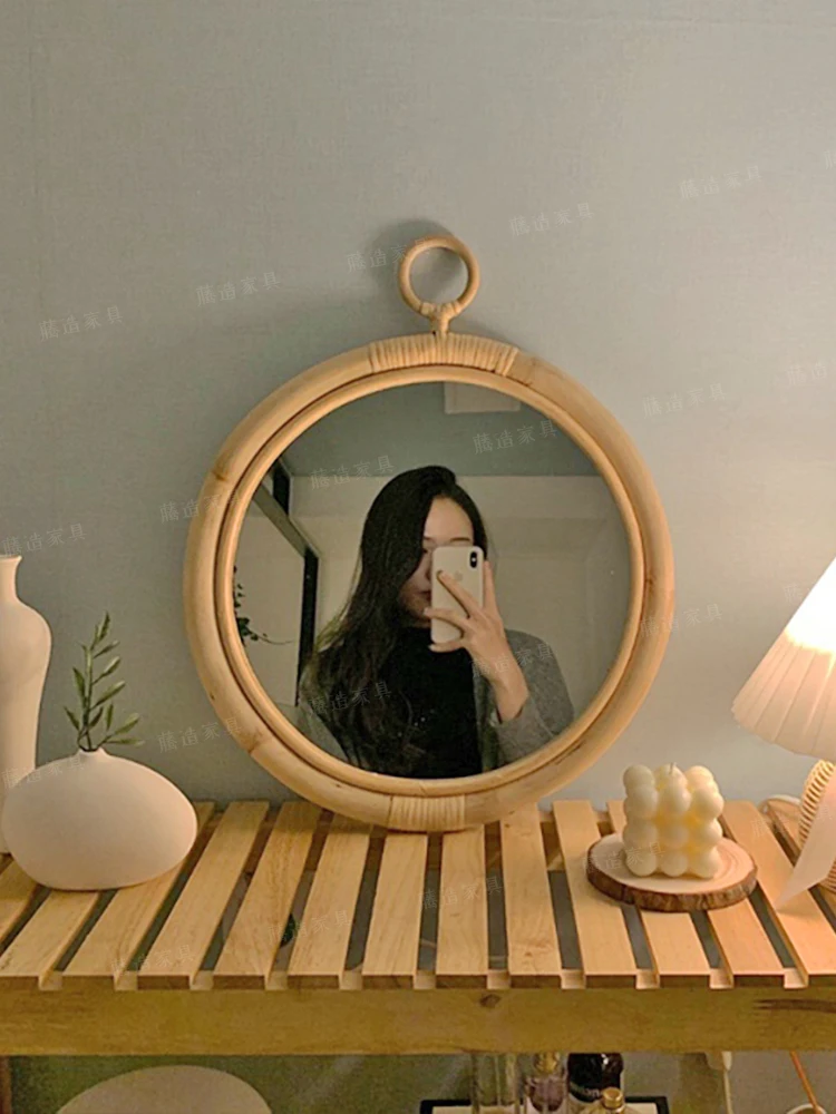 

Circular Vine Weaving Mirror, Handmade Bamboo Weaving Hanging Mirror, South Korea, Makeup Mirror, Wall Decorative Mirror
