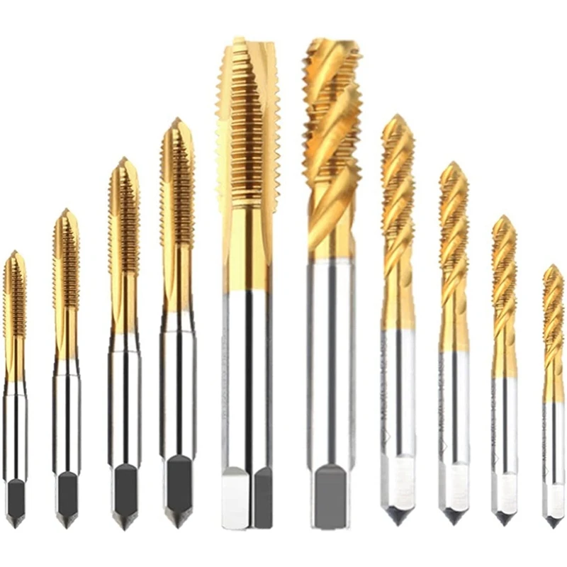10Pcs Machine Screw Tap Set, Spiral Flute Drill Taps Metric M3 M8 and Spiral Pointed Taps M3 M8