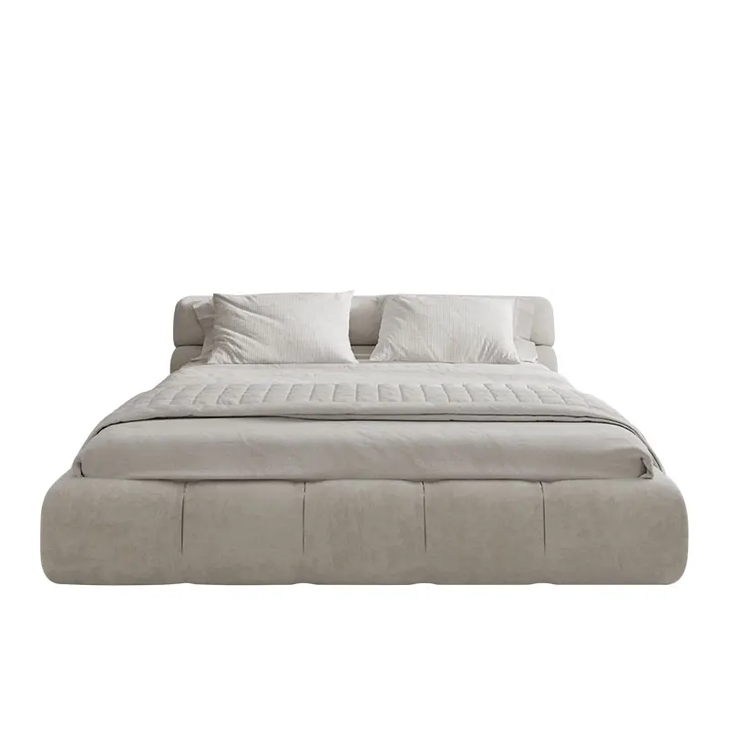 

Italian minimalist cloth art bed modern minimalist master bedroom double bed tatami bed light luxury ins Fengwang red puff bed