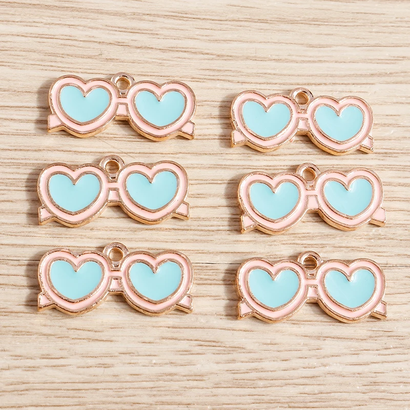 

10pcs 21x9mm Cute Enamel Heart Sunglasses Charms Pendants for Jewelry Making Necklace Earrings Bracelets DIY Crafts Accessories